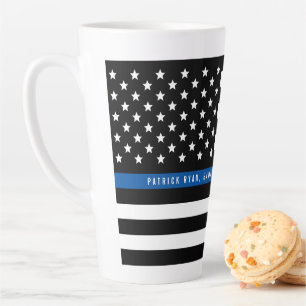 Tasse Latte Mince Ligne Bleue Police Drapeau Monogramme Grand