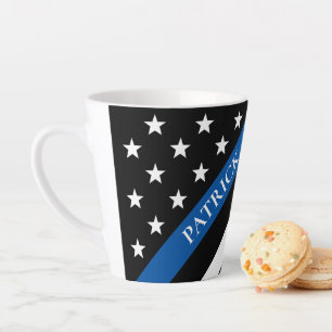 Tasse Latte Mince Ligne bleue Police Indicateur Nom du monogra