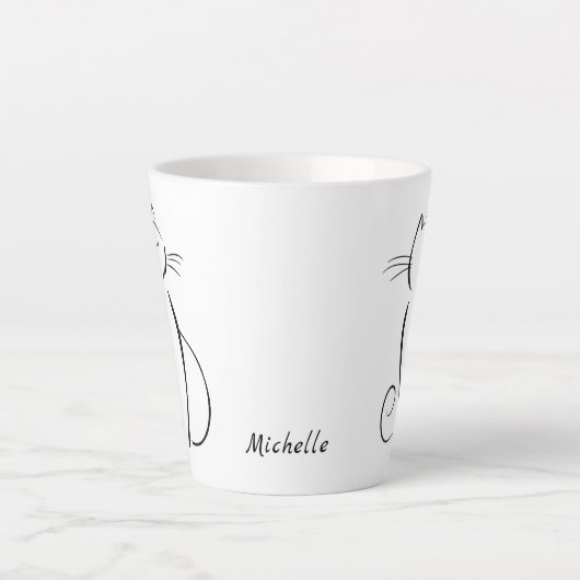 Tasse Latte Mini chat noir sur blanc nom d'ajout (Devant)
