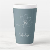Tasse Latte Minimalist Floral Line Art Zen Ivory Coastal Blue (Devant)