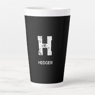 TASSE LATTE MINIMALISTE BLANC UNE LETTRE MONOGRAMME NOM NOIR