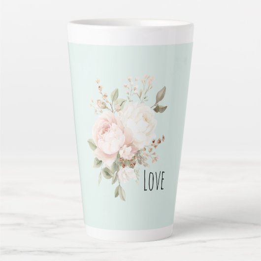 Tasse Latte Mint Blush Pink White Rose Flowers (Devant)