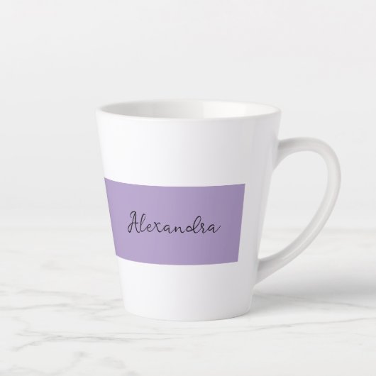 Tasse Latte Modèle de rayure violette avec nom (Droite)