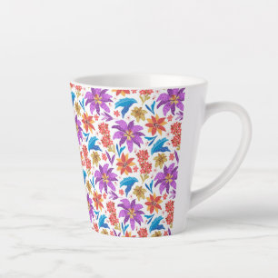 Tasse Latte Modèle floral exotique coloré tiré à la main-70703