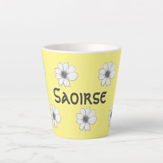 Tasse Latte Modèle floral Nom personnalisé jaune (Devant)