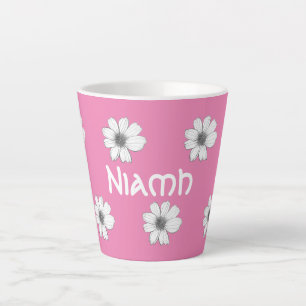 Tasse Latte Modèle floral Nom personnalisé rose