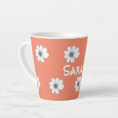 Tasse Latte Modèle floral Orange nom personnalisé (Angle gauche)