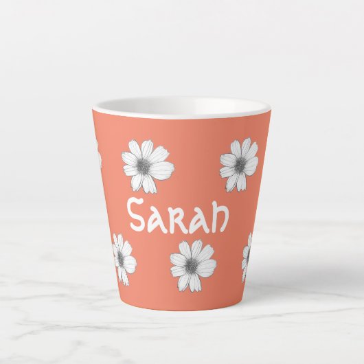 Tasse Latte Modèle floral Orange nom personnalisé (Devant)