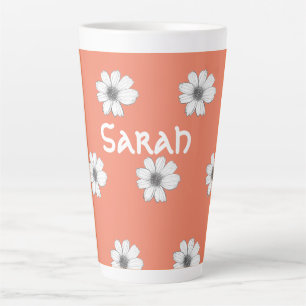 Tasse Latte Modèle floral Orange nom personnalisé