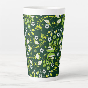 Tasse Latte Modèle floral scandinave moderne vert foncé