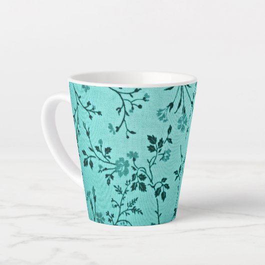 Tasse Latte Modèle floral turquoise (Angle gauche)