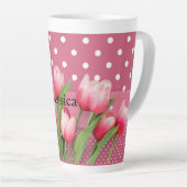 Tasse Latte Modèle : tulipes à encre, pois roses et blancs (Angle droit)