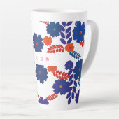 Tasse Latte Modèle vectoriel simple de fleurs bleues (Angle droit)