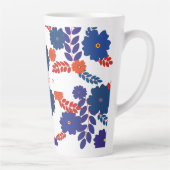 Tasse Latte Modèle vectoriel simple de fleurs bleues (Droite)