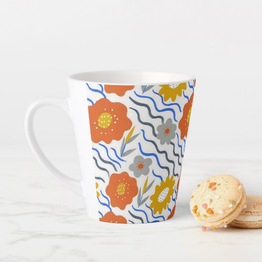 Tasse Latte Modern Abstract Flowers Boho Wavy (En situation)