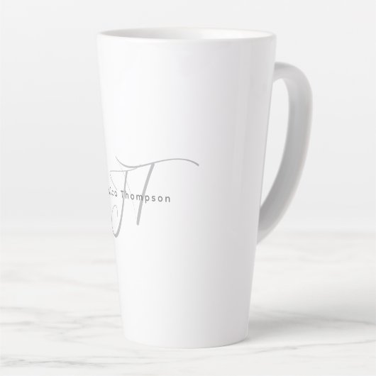 Tasse Latte Modern Elegant Plain Professional Name Monogram (Angle droit)