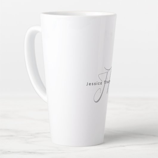 Tasse Latte Modern Elegant Plain Professional Name Monogram (Angle gauche)