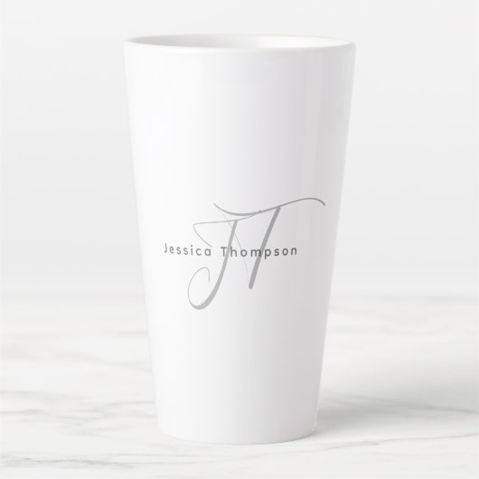 Tasse Latte Modern Elegant Plain Professional Name Monogram (Devant)