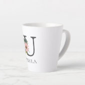 Tasse Latte Modern Floral Customizable Monogrammed Letter U (Angle droit)
