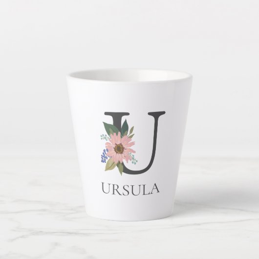 Tasse Latte Modern Floral Customizable Monogrammed Letter U (Devant)