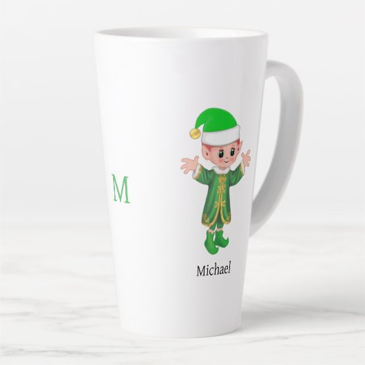 Tasse Latte Modern Good Luck Elf with Script and Monogram (Angle droit)