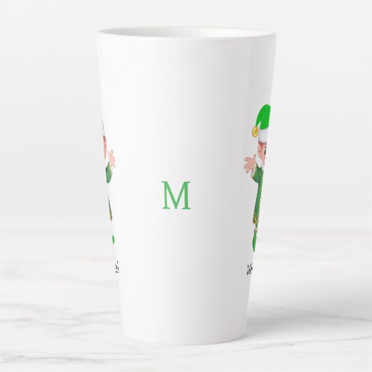 Tasse Latte Modern Good Luck Elf with Script and Monogram (Devant)