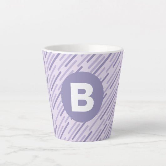 Tasse Latte Modern Lilac Purple Diagonal Stripes Monogram (Devant)