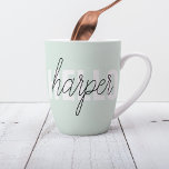 Tasse Latte Modern Pastel Mint Bonjour Et Vous Nom<br><div class="desc">Modern Pastel Mint Bonjour Et Vous Nom</div>