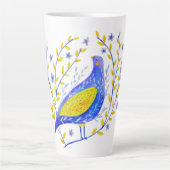 Tasse Latte Modern Watercolor Blue and Yellow Bird Art (Devant)