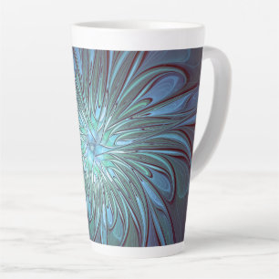 Tasse Latte Moderne Abstrait tendance Fleur bleue Fractal Art