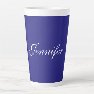 Tasse Latte Moderne Elégant Cute Unique Deep Blue Calligraphie
