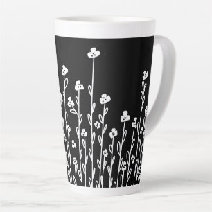 Tasse Latte Moderne minimaliste noir blanc doodé floral
