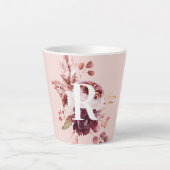 Tasse Latte Moderne Pastel Rose & Flore Rouge Avec Initiale (Devant)