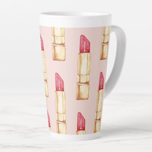 Tasse Latte Moderne Pastel rose & rouge Motif à lèvres (Angle droit)