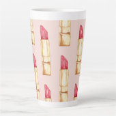 Tasse Latte Moderne Pastel rose & rouge Motif à lèvres (Devant)