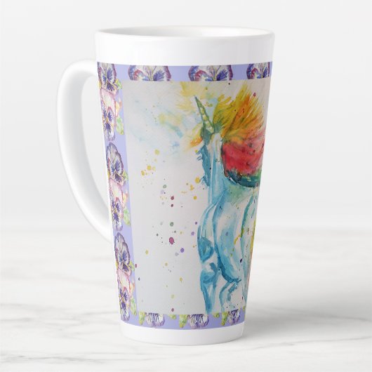 Tasse Latte Mon Cheval Arc-en-ciel Unicorne Aquarelle Latte Mu (Angle gauche)