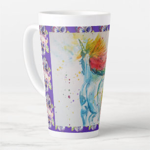 Tasse Latte Mon Cheval Arc-en-ciel Unicorne Aquarelle Latte Mu