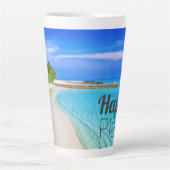 Tasse Latte Mon endroit heureux | Photo de plage tropicale (Devant)