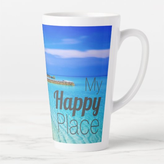 Tasse Latte Mon endroit heureux | Photo de plage tropicale (Droite)