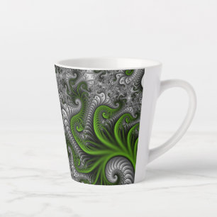 Tasse Latte Monde Fantastique Art Fractal Abstrait Vert Et Gri