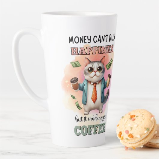 Tasse Latte Money Can't Buy Happiness Funny Cat Lover Gift (En situation)