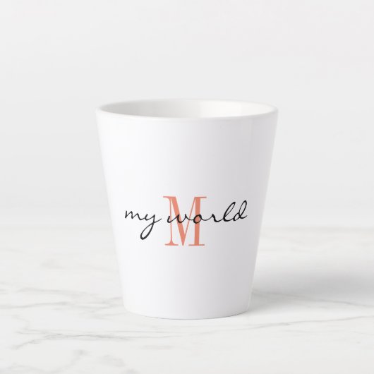 Tasse Latte Monogram Initial, Script élégant mon monde, (Devant)