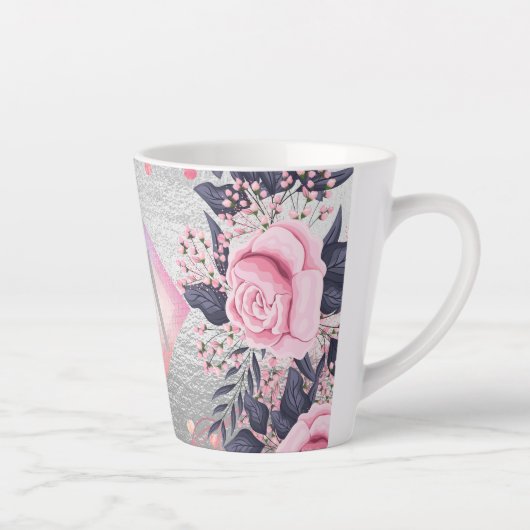 Tasse Latte Monogram Silver Navy Rosegold Girly Newlyweds Cade (Droite)