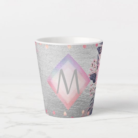 Tasse Latte Monogram Silver Navy Rosegold Girly Newlyweds Cade (Devant)
