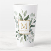 Tasse Latte Monogram Watercolor Tropical Green Leaves (Devant)