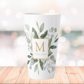 Tasse Latte Monogram Watercolor Tropical Green Leaves