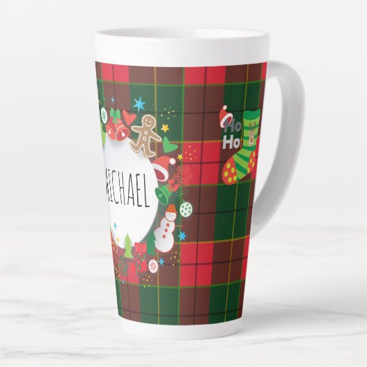 Tasse Latte Monogram Winter Holiday Christmas Scottish Pattern (Angle droit)