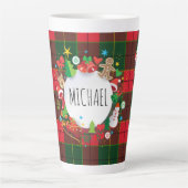 Tasse Latte Monogram Winter Holiday Christmas Scottish Pattern (Devant)