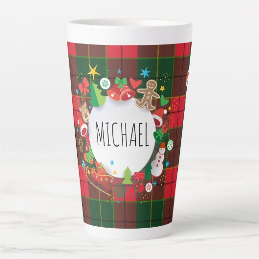 Tasse Latte Monogram Winter Holiday Christmas Scottish Pattern (Devant)
