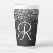 Tasse Latte Monogramme à étincelle noire à Parties scintillant (Devant)